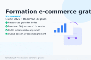 Visuel “Formation e-commerce gratuite” – Guide 2025 et roadmap 30 jours