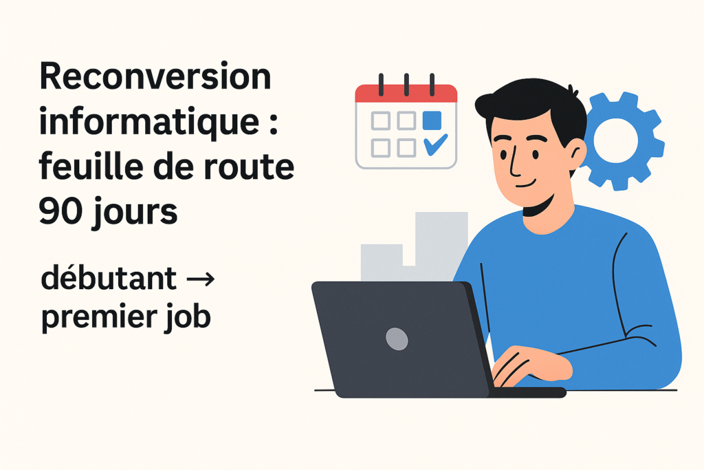 Reconversion informatique feuille de route 90 jours — débutant → premier job