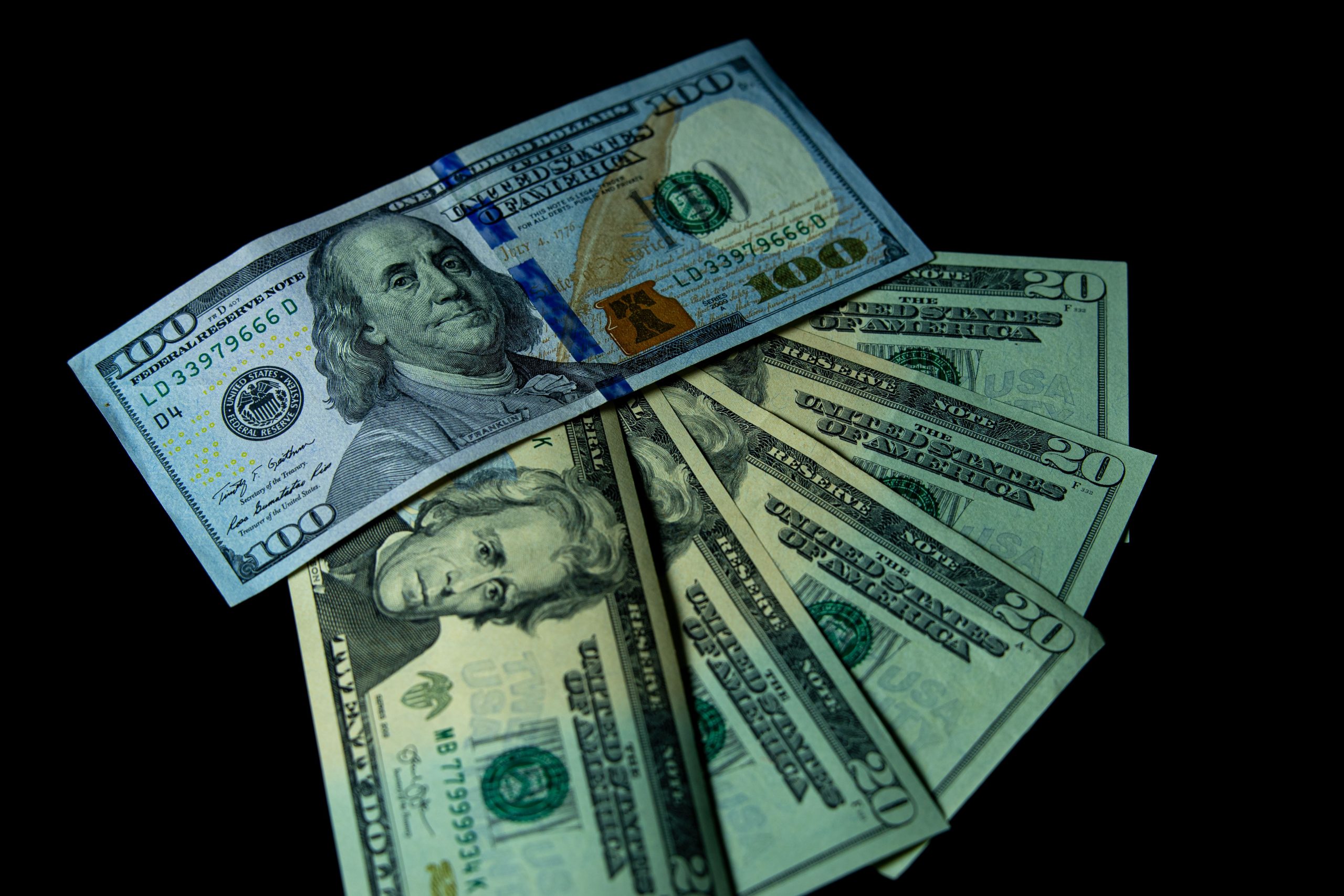 Assortiment de billets dollars américains gros plan